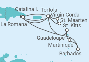 Reiseroute der Kreuzfahrt  15 Tage Antillen ab La Romana mit Flug - MSC Cruises