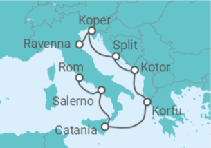 Reiseroute der Kreuzfahrt  Italien, Griechenland, Montenegro, Kroatien, Slowenien - NCL Norwegian Cruise Line