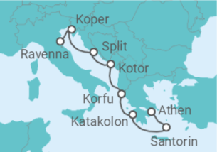 Reiseroute der Kreuzfahrt  Griechenland, Montenegro, Kroatien, Slowenien - NCL Norwegian Cruise Line