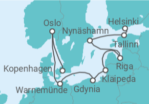 Reiseroute der Kreuzfahrt  Norwegen, Deutschland, Polen, Litauen, Lettland, Schweden, Estland - NCL Norwegian Cruise Line