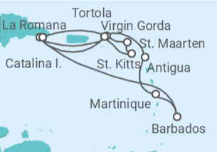Reiseroute der Kreuzfahrt  15 Tage Antillen mit Flug Alles Inklusive - MSC Cruises