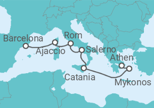 Reiseroute der Kreuzfahrt  Frankreich, Italien, Griechenland - Virgin Voyages