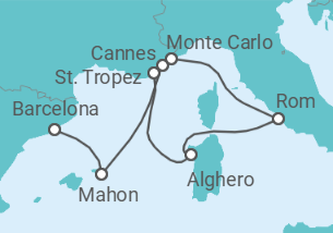 Reiseroute der Kreuzfahrt  An Extended Journey from Mediterranean Radiance to a Legendary Monaco Race Weekend - Explora Journeys