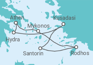 Reiseroute der Kreuzfahrt  Griechenland, Türkei - Celebrity Cruises