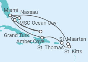 Reiseroute der Kreuzfahrt  Bahamas, USA, Sint Maarten, Amerikanische Jungferninseln Alles Inklusive - MSC Cruises