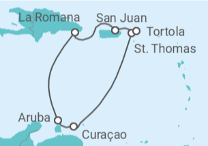 Reiseroute der Kreuzfahrt  Dominikanische Republik, Aruba, Curaçao, Amerikanische Jungferninseln, Britische Jungferninseln - NCL Norwegian Cruise Line