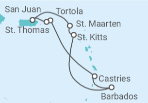 Reiseroute der Kreuzfahrt  Sint Maarten, Barbados, St. Lucia, Britische Jungferninseln, Amerikanische Jungferninseln - NCL Norwegian Cruise Line