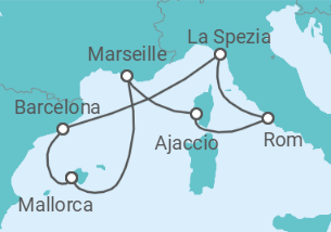 Reiseroute der Kreuzfahrt  Italien, Frankreich, Spanien - Virgin Voyages
