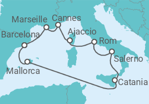 Reiseroute der Kreuzfahrt  Frankreich, Italien, Spanien - Virgin Voyages