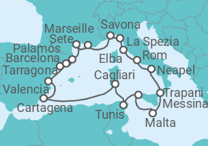 Reiseroute der Kreuzfahrt  Von Tarragona (Spanien) nach Barcelona - Oceania Cruises