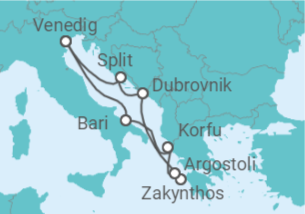 Reiseroute der Kreuzfahrt  Griechenland, Kroatien, Italien Alles Inklusive - Costa Kreuzfahrten