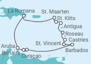 Reiseroute der Kreuzfahrt  Karibische Inseln ab Dominikanische Republik 1 - mit Flug - AIDA