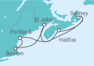 Reiseroute der Kreuzfahrt  Kanada - Holland America Line