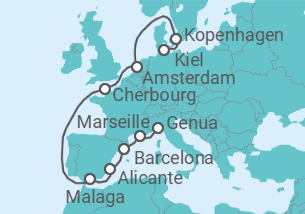 Reiseroute der Kreuzfahrt  Dänemark, Niederlande, Frankreich, Spanien Alles Inklusive - MSC Cruises