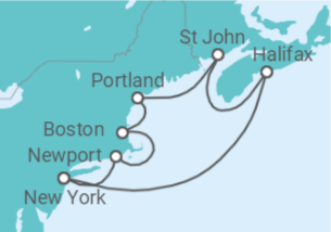 Reiseroute der Kreuzfahrt  Canada & New England with Saint John - Princess Cruises
