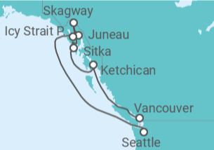 Reiseroute der Kreuzfahrt  Alaska - Virgin Voyages