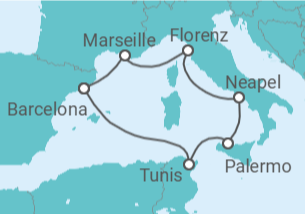 Reiseroute der Kreuzfahrt  Tunesien, Italien, Frankreich Alles Inklusive - MSC Cruises