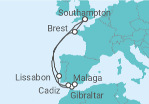 Reiseroute der Kreuzfahrt  Portugal, Gibraltar, Spanien Alles Inklusive - MSC Cruises