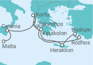 Reiseroute der Kreuzfahrt  Griechenland, Türkei & Sizilien ab Korfu - AIDA