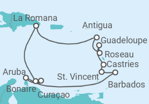 Reiseroute der Kreuzfahrt  Karibische Inseln ab Dominikanische Republik - mit Flug - AIDA