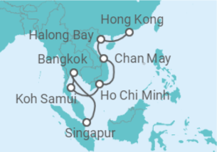 Reiseroute der Kreuzfahrt  14 Nächte - Südostasiens Höhepunkte - ab Hongkong/bis Singapur - mit Flug - Mein Schiff