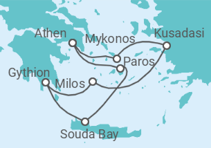 Reiseroute der Kreuzfahrt  Türkei, Griechenland - Silversea