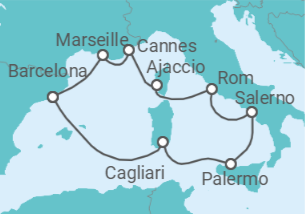 Reiseroute der Kreuzfahrt  Frankreich, Italien - Virgin Voyages