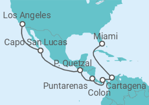 Reiseroute der Kreuzfahrt  Panamakanal von Los Angeles nach Miami - Virgin Voyages