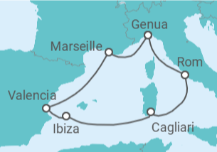 Reiseroute der Kreuzfahrt  Italien, Frankreich, Spanien Alles Inklusive - mit Flug - MSC Cruises