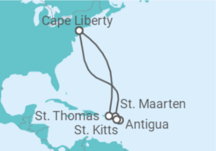 Reiseroute der Kreuzfahrt  Sint Maarten, Antigua Und Barbuda, St. Kitts Und Nevis, Amerikanische Jungferninseln - Royal Caribbean