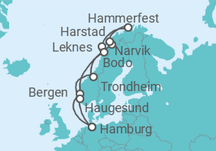 Reiseroute der Kreuzfahrt  Herbst am Nordkap Alles Inklusive - Costa Kreuzfahrten