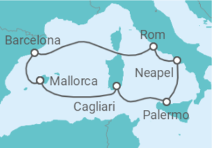 Reiseroute der Kreuzfahrt  9 Nächte - Italiens Sonnenseiten - ab/bis Palma - Mein Schiff