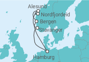Reiseroute der Kreuzfahrt  7 Nächte - Norwegens Fjordwelten - ab/bis Hamburg - Mein Schiff