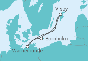 Reiseroute der Kreuzfahrt  4 Nächte - Kurzreise Skandinavische Inseln - ab/bis Warnemünde - Mein Schiff
