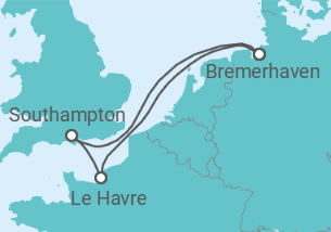 Reiseroute der Kreuzfahrt  5 Nächte - Kurze Auszeit am Ärmelkanal - ab/bis Bremerhaven - Mein Schiff