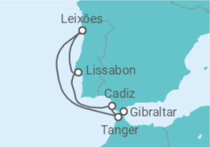 Reiseroute der Kreuzfahrt  7 Nächte - Sommerzeit an der Westküste mit Marokko - ab/bis Leixões (Porto) - mit Flug - Mein Schiff
