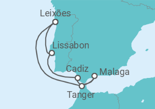 Reiseroute der Kreuzfahrt  7 Nächte - Sommerzeit an der Westküste mit Marokko - ab/bis Leixões (Porto) - mit Flug - Mein Schiff