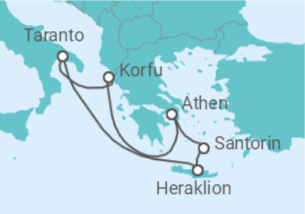 Reiseroute der Kreuzfahrt  7 Nächte - Vielfalt des Östlichen Mittelmeers - ab/bis Heraklion - mit Flug - Mein Schiff