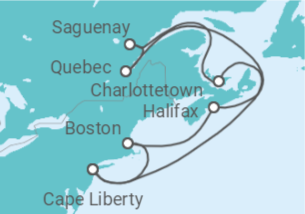 Reiseroute der Kreuzfahrt  14 Nächte - Ostküste der USA und Kanada - ab/bis Bayonne - mit Flug - Mein Schiff