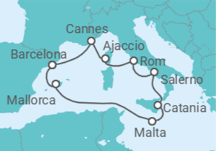 Reiseroute der Kreuzfahrt  Frankreich, Italien, Malta, Spanien - Virgin Voyages
