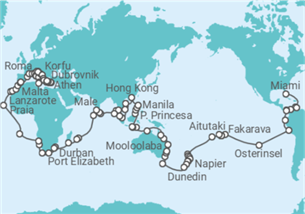 Reiseroute der Kreuzfahrt  175-NIGHT AZAMARA WORLD CRUISE - Azamara