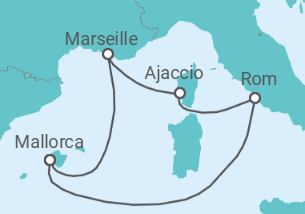 Reiseroute der Kreuzfahrt  7 Nächte - Willkommensreise mit Korsika - ab/bis Palma - mit Flug - Mein Schiff