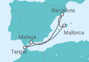Reiseroute der Kreuzfahrt  7 Nächte - Willkommensreise mit Marokko - ab/bis Palma - Mein Schiff