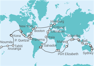 Reiseroute der Kreuzfahrt  AIDAdiva Weltreise 2027-2028 - AIDA
