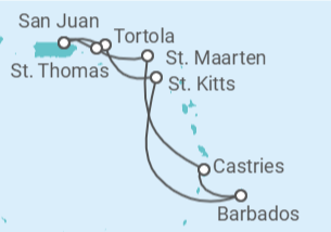 Reiseroute der Kreuzfahrt  Britische Jungferninseln, St. Kitts Und Nevis, Barbados, St. Lucia, Sint Maarten, Amerikanische J... - NCL Norwegian Cruise Line