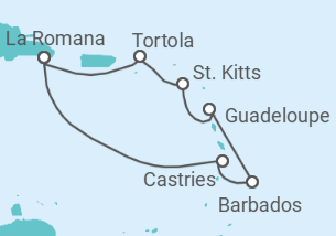 Reiseroute der Kreuzfahrt  St. Lucia, Barbados, Guadeloupe, St. Kitts Und Nevis, Britische Jungferninseln - Costa Kreuzfahrten