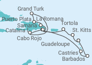 Reiseroute der Kreuzfahrt  St. Kitts Und Nevis, Britische Jungferninseln, Dominikanische Republik, Bahamas, St. Lucia, Barba... - Costa Kreuzfahrten