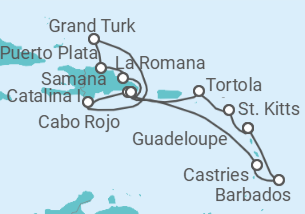 Reiseroute der Kreuzfahrt  St. Kitts Und Nevis, Britische Jungferninseln, Dominikanische Republik, Bahamas, ... Alles Inklusive - Costa Kreuzfahrten