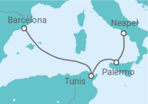 Reiseroute der Kreuzfahrt  Tunesien, Italien - MSC Cruises
