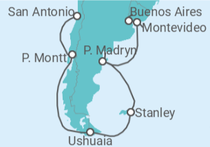 Reiseroute der Kreuzfahrt  Chile, Argentinien, Uruguay - NCL Norwegian Cruise Line